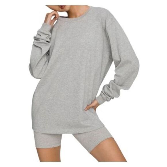 GOOD AMERICAN Long Sleeve Crew Neck T-Shirt Gray Heather size 1\2 - Picture 13 of 13